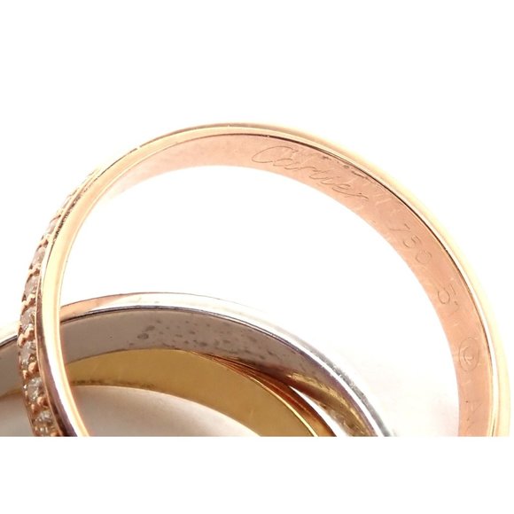 Authentic! Cartier Trinity 18k Gold Diamond Small Model Band Ring Size 51 Cert - Picture 8 of 10